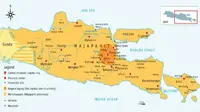 Peta wilayah kekuasaan Majapahit pada masa kejayaannya, sumber Wikipedia.