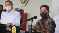 Menteri BUMN Erick Thohir dalam konferensi pers mengenai korupsi Garuda Indonesia di Kejaksaan Agung, Senin (27/6/2022). (Tim Publikasi Erick Thohir)