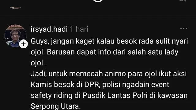 Capture dari sosial media terkait safety riding