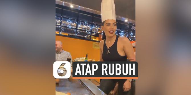 VIDEO: Tak Sengaja Wanita Ini Malah Rubuhkan Atap Restoran
