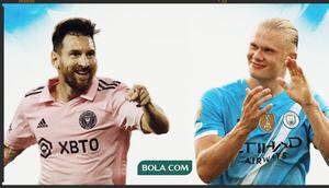 Lionel Messi dan Erling Haaland. (Bola.com/Wiwig Prayugi)