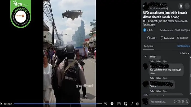 Gambar Tangkapan Layar Video yang Diklaim UFO Muncul di Tanah Abang (sumber: Facebook).