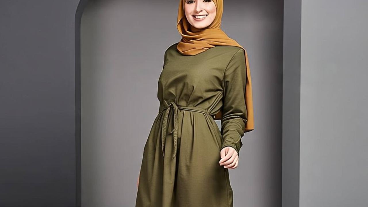 Ilustrasi Gamis Army dan Jilbab Mustard