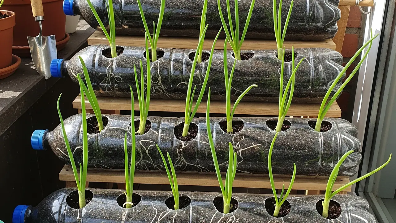 Kebun Daun Bawang dari Botol Plastik Bekas (Image by Gemini AI)