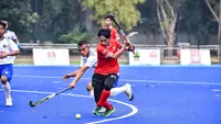 Tim hoki putra DKI Jakarta dalam pertandingan kualifikasi PON XXI Aceh-Sumut 2024 di lapangan hoki Gelora Bung Karno, Senayan, Jakarta, 22-30 Juli. (foto: istimewa)