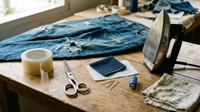 Cara Menambal Celana Jeans Bolong dengan Clear Tape
