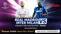 Duel Real Madrid vs Inter Milan di Liga Champions, Rabu (4/11/2020) pukul 03.00 WIB dapat disaksikan melalui platform streaming  Vidio. (Sumber: Vidio)