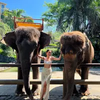 Shenina Cinamom belum lama ini membagikan potretnya bersama para satwa. Kekasih Angga Yunanda itu tampil santai dengan tanktop dan rok