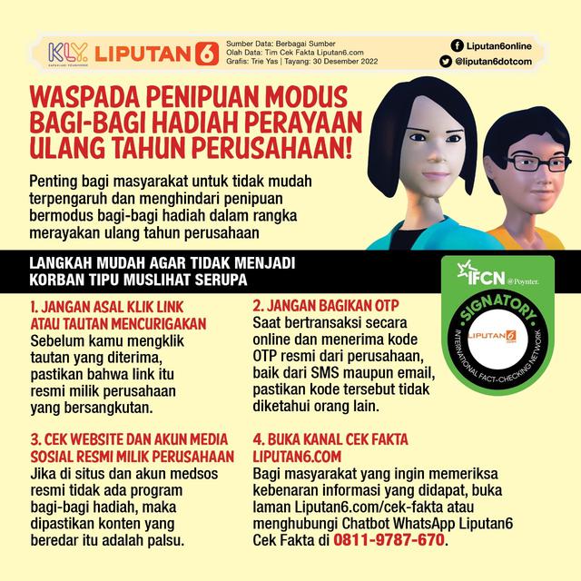 Infografis Cek Fakta Waspada Penipuan Bagi-bagi Hadiah ultah perusahaan