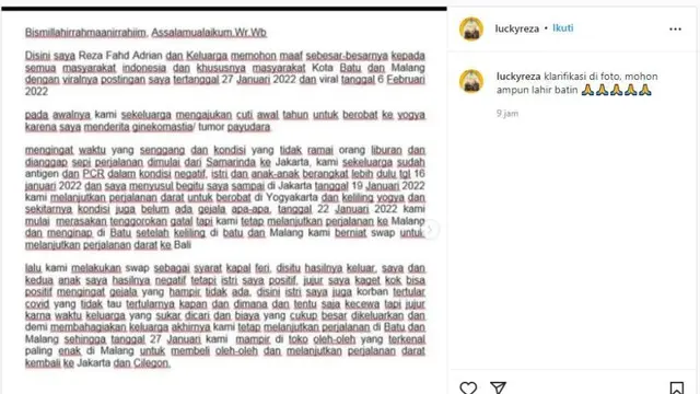 Reza Fahd Adrian yang Liburan di Malang Meski Terpapar Covid-19 Akhirnya Minta Maaf