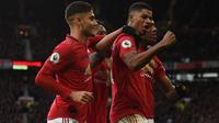 Marcus Rashford merayakan golnya untuk Manchester United ke gawang Brighton. (AFP/Oli Scarff)
