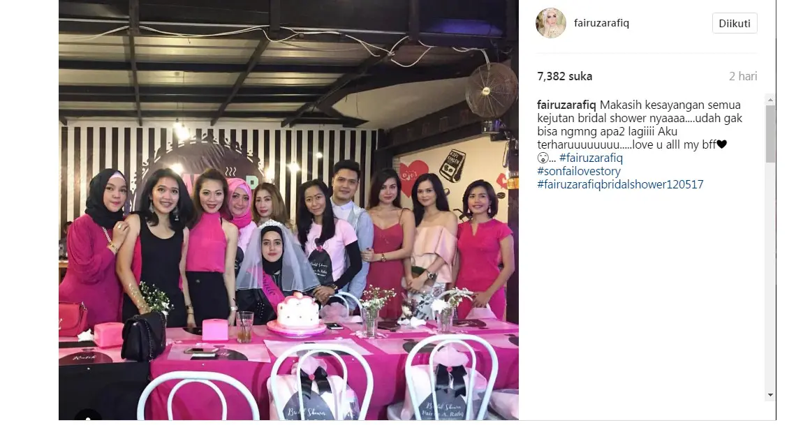 Fairuz A Rafiq diberi kejutan bridal shower (Foto: Instagram)