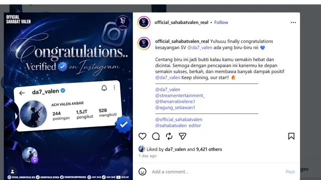 Valen DA7 akun centang biru (instagram.com/official_sahabatvalen_real)