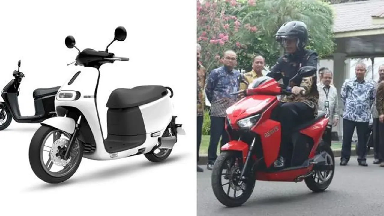 Membandingkan motor listrik Gesits (kanan) dengan Gogoro 2 (kiri) asal Taiwan.