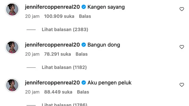 Unggahan Jennifer Coppen. (Foto: Dok. Instagram @jennifercoppenreal20)