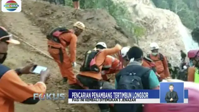 Tim SAR kembali menemukan tiga jenazah korban penambang emas ilegal di Bplaang Mongondow, Sulawesi Utara.