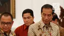 Presiden Joko Widodo saat menerima pengurus Asosiasi Pengusaha Indonesia (Apindo) di Istana Merdeka Jakarta, Kamis (13/6/2019). Presiden Jokowi meminta masukan dari Apindo terkait pemerintahan ke depan, salah satunya tentang upaya peningkatan nilai ekspor. (Liputan6.com/Angga Yuniar)