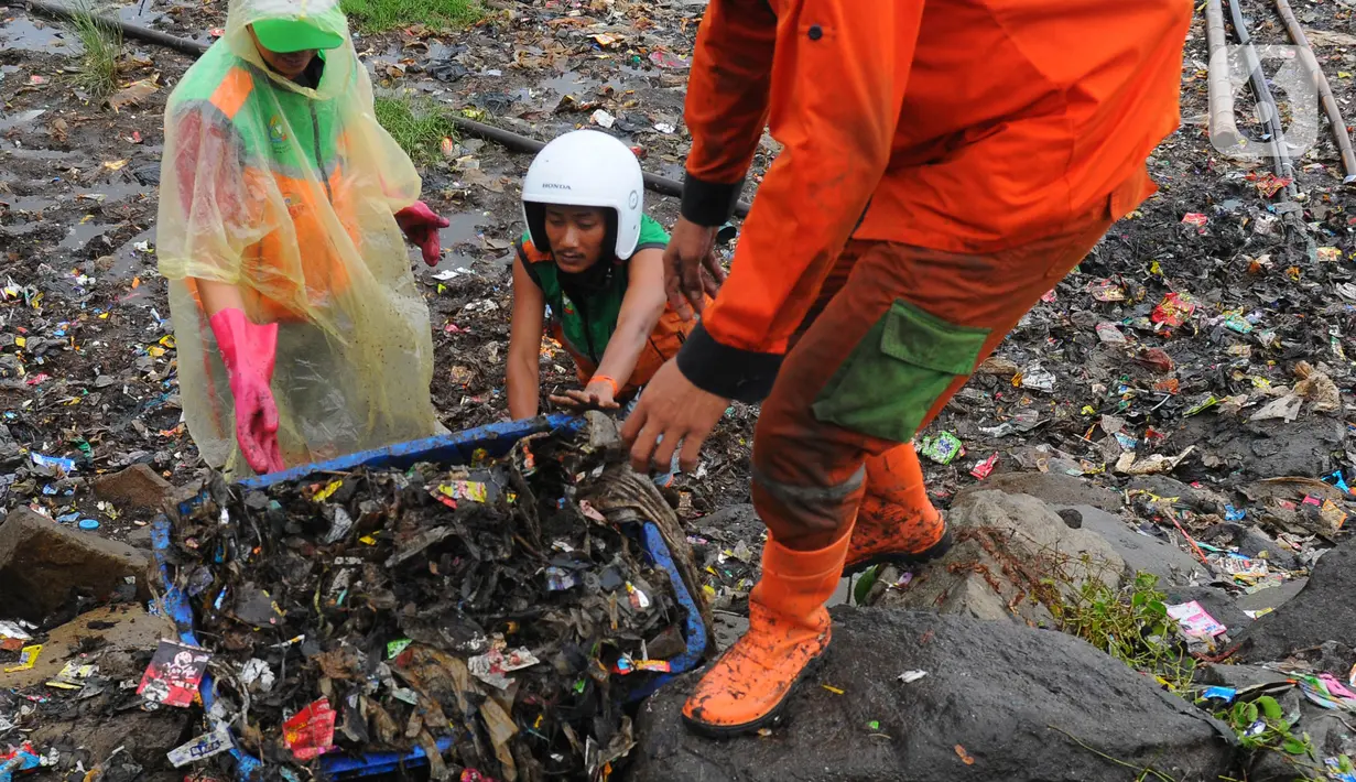 Sampah berasal dari Kanal Banjir Timur dan Teluk Jakarta yang terbawa angin barat. (merdeka.com/imam buhori)