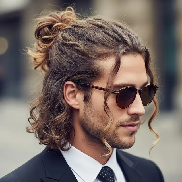 Model Rambut Pria Panjang Bergelombang (Image by Gemini AI)