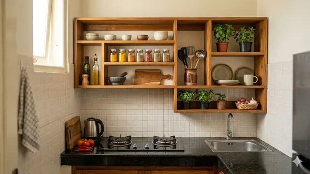 Rak Dinding Dapur yang Cocok untuk Dapur Sempit (Foto: Gemini AI)