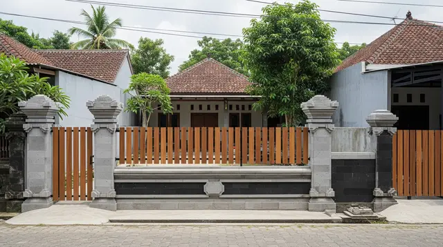 6 Model Pagar Rumah di Kampung dengan Pilar Batu Andesit, Tampil Kokoh dan Elegan