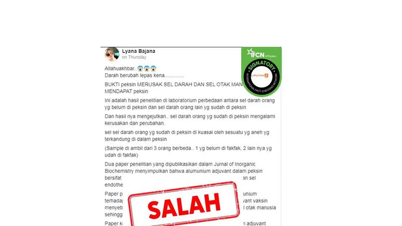Cek Fakta vaksin merusak sel darah dan sel otak