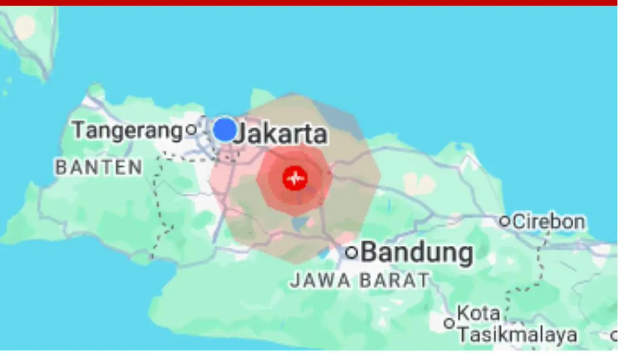 Gempa berkekuatan Mag 4,9 mengguncang wilayah Bekasi Rabu (20/8/2025). Guncangan terasi hingga wilayah Jakarta dan Depok. (Istimewa)