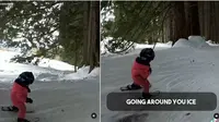 Anak 2 tahun terampil main ski (Courtesy of Instagram by @thatmountainlife)