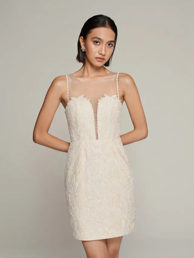 Dress Brokat Full Embroidery Cutting Minimalis