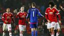 Pemain MU Wayne Rooney dan rekan merayakan kemenangan usai mengalahkan CSKA Moscow 1-0 pada lanjutan Liga Champion Grup B di Stadion Old Trafford, Manchester, Inggris , Rabu(4/11/2015) dini hari. (Action Images via Reuters / Jason Cairnduff)