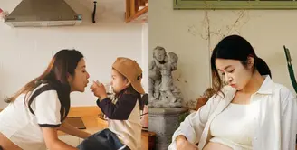 Setelah menjadi ibu, Kang Sora tidak pernah mengungkap wajah anak pertamanya. Namun di maternity shoot anak kedua, Kang Sora tak ragu menunjukkan keintiman bersama anak pertamanya. [@reveramess_]