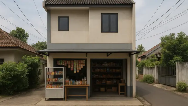 Desain Rumah L-Shape dengan Warung di Teras