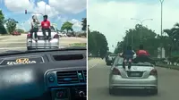 Viral Aksi Bocah Asik Bersantai di Atas Mobil yang Berjalan, Warganet Geram