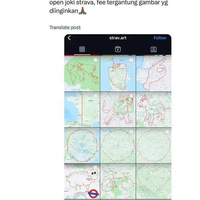 Tren joki Strava sedang diperbincangkan di media sosial. (Dok: IG @folkative https://www.instagram.com/p/C8_F3_UPjqF/?igsh=MWNsa3lmdDZ5bWxyeQ==)
