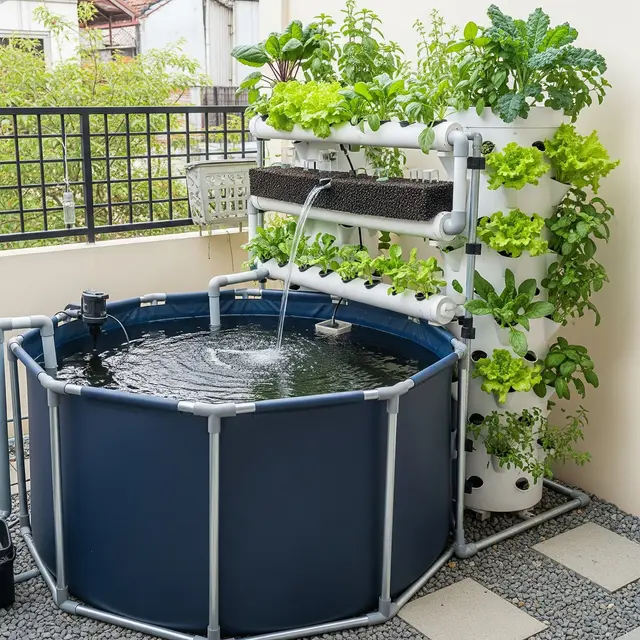 Desain Kolam Lele Terpal dengan Kebun Sayur Vertikal di Lahan 2x3 Meter