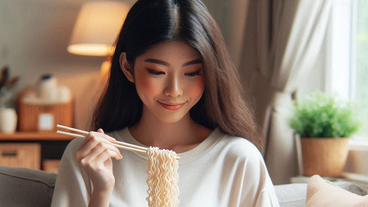 Ilustrasi Makan Mi Instan