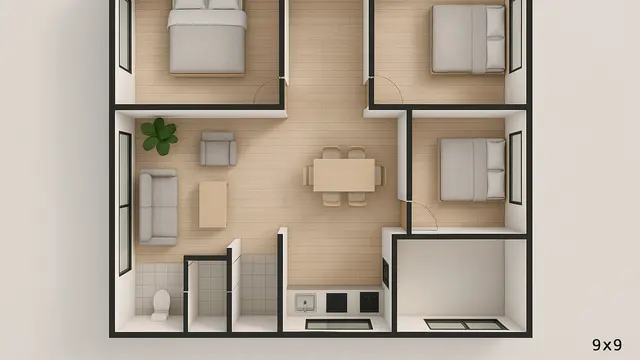 Gambar Rumah Sederhana 9x9 3 Kamar dengan Gaya Minimalis Tren 2025