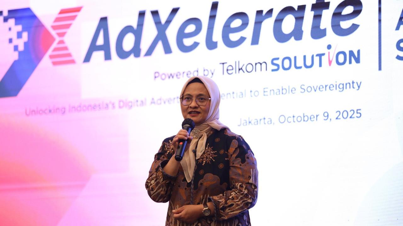 Direktur Utama Telkom Indonesia Dian Siswarini saat memberikan sambutan pada acara AdXelerate Executive Connect