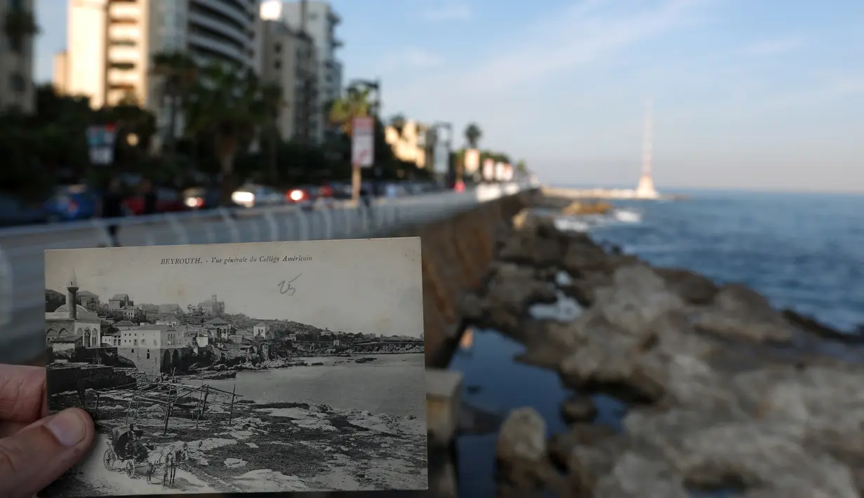 Sebuah gambar yang diambil pada 2 November 2015 menunjukkan pemandangan Beirut Avenue des Francais, dikenal sebagai Corniche Beirut dan Universitas Amerika (AUB) yang diterbitkan oleh Andre Tarazi et Fils pada awal 1920. (AFP PHOTO / PATRICK BAZ)