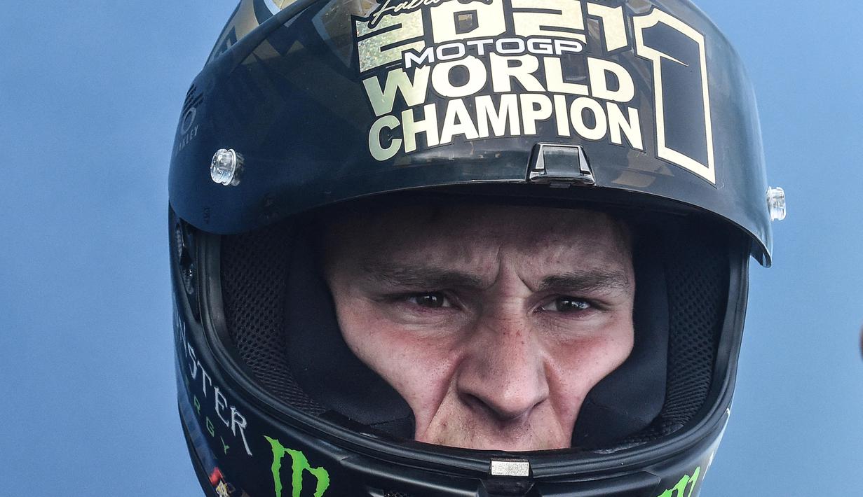 Tambahan 13 poin sudah cukup membuat Fabio Quartararo juara MotoGP 2021. Kepastian itu didapat setelah Quartararo mengoleksi 267 poin. (AFP/Andreas Solaro)