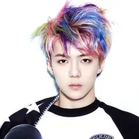 Penampilan Sehun saat ia mewarnai rambutnya dengan warna pelangi. (via oorifanficthouse.wordpress.com)