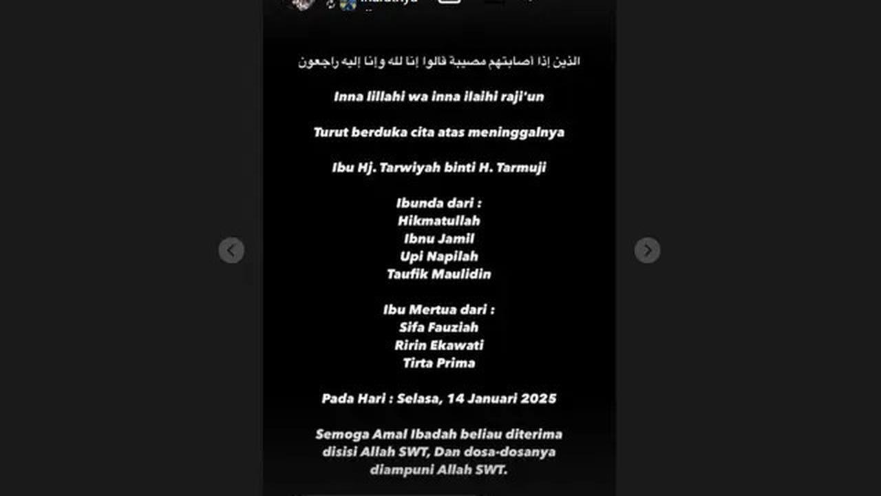Ibunda Ibnu Jamil, Hj. Tarwiyah Meninggal Dunia