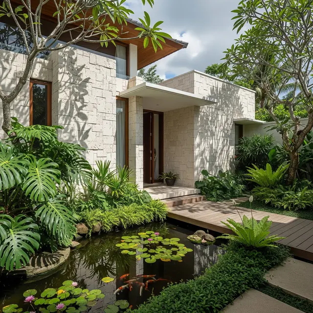 Inspirasi Dinding Batu Tempel untuk Rumah Kampung Modern/Gemini AI