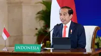Presiden Joko Widodo (Jokowi) dalam sambutan secara virtual pada pembukaan Hannover Messe 2021 dari Istana Negara, Jakarta, Senin, 12 April 2021. (Biro Pers Sekretariat Presiden/Muchlis Jr.)