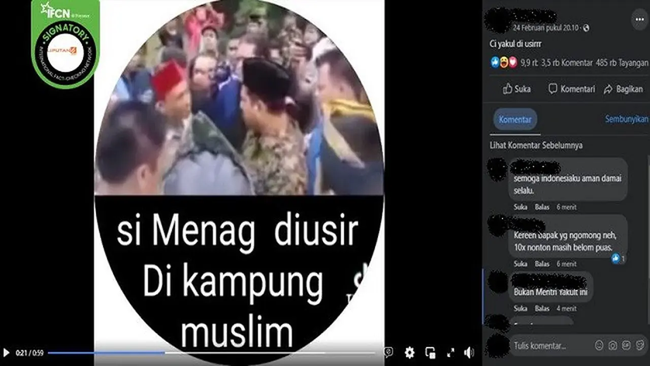 Gambar Tangkapan Layar Video yang Diklaim Menteri Agama RI Diusir dari Kampung Muslim (sumber: Facebook).