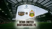 Ilustrasi Dewa United FC Vs Bhayangkara FC, BRI Super League. (Bola.com/AI)