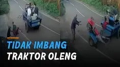 Video kocak traktor bawa muatan penumpang oleng di jalan.