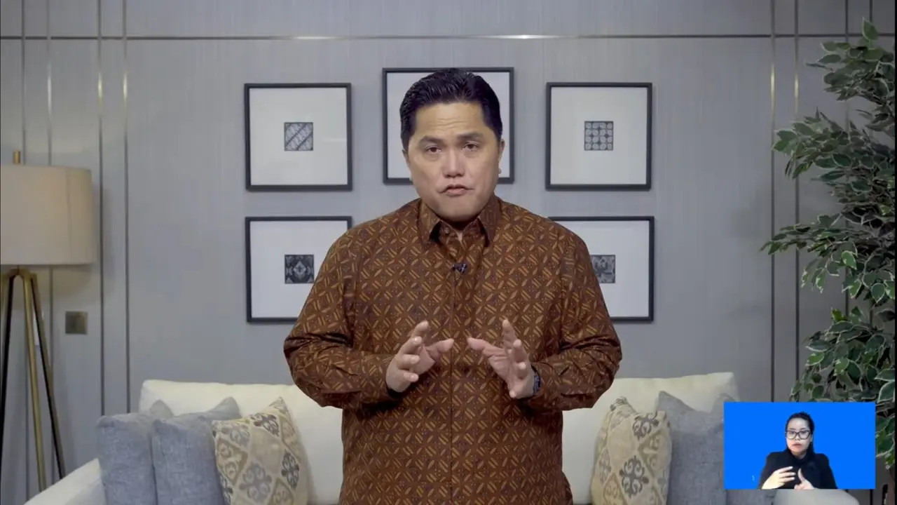 Menteri Koordinator bidang Kemaritiman dan Investasi Ad Interim Erick Thohir dalam ASEAN Conference in Combating Plastic Polution (ACCPP), di Hotel Shangri-La, Jakarta, Selasa (17/10/2023).