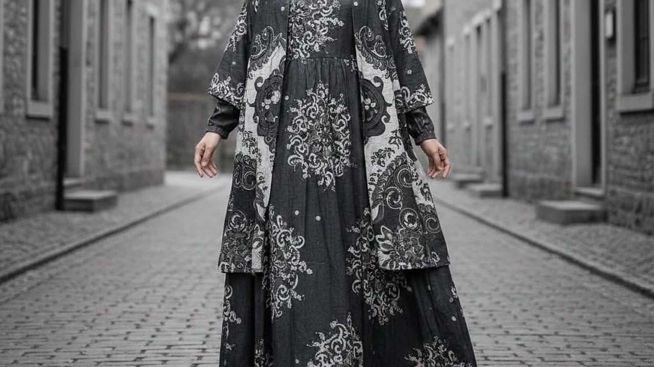 Ilustrasi Gamis Batik Blazer Syari Size Besar