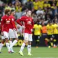 Ekspresi kecewa terlihat di wajah Wayne Rooney saat Manchester United kalah dari Watford, pada laga lanjutan Premier League 2016-2017, di Vicarage Road (18/9/2016). Manchester United memiliki beberapa catatan kelam saat takluk di tangan tim-tim kecil pada